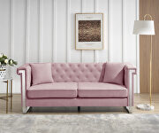 SX220 (Pink) Pink chenille fabric inlaid buttons sofa with two pillows