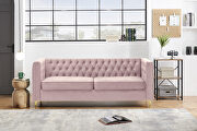 Pink velvet chesterfield sofa with nailhead and gold metal feet main photo