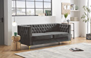 GN220 (Black) Black velvet chesterfield sofa with nailhead and gold metal feet