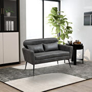 Gray bronzing suede classical loveseat with black metal legs main photo