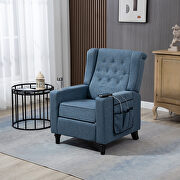 Navy blue fabric arm pushing recliner chair with modern button tufted main photo
