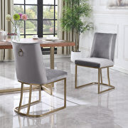 XS776 (Gray) Gray velvet upolstered dining chair with gold metal legs set of 2