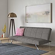 Metal frame and stainless leg futon gray linen sofa bed main photo