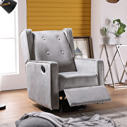 W688 (Gray) Relax lounge maunal swivel glider recliner light gray velvet