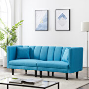 Blue linen blend fabric futon sofa bed sleeper with 2 pillows