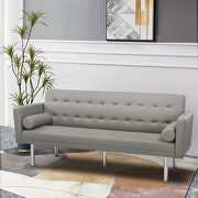 Gray pu leather square arm sleeper sofa main photo