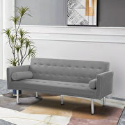 Gray velvet fabric square arm sleeper sofa main photo