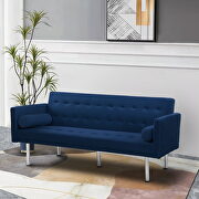 Navy blue velvet fabric square arm sleeper sofa main photo