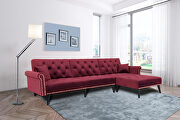 Convertible sofa bed sleeper wine red velvet main photo