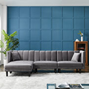 L363 (Dark Gray) Reversible sectional sofa sleeper with 2 pillows dark gray velvet