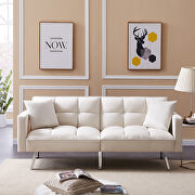 Futon sofa sleeper beige velvet main photo