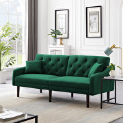 Futon sofa sleeper green velvet with 2 pillows main photo