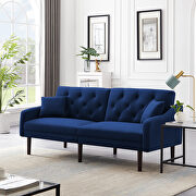 Futon sofa sleeper navy blue velvet with 2 pillows main photo