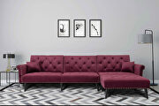 Convertible sofa bed sleeper red velvet main photo