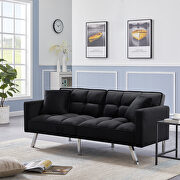Futon sofa sleeper black velvet with 2 pillows main photo