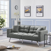 Futon sofa sleeper light gray velvet with 2 pillows main photo