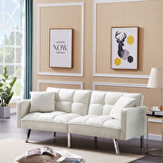 Futon sofa sleeper beige velvet with 2 pillows main photo