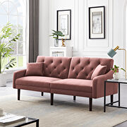 Futon sofa sleeper pink velvet with 2 pillows main photo