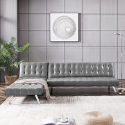 Reversible sectional sofa sleeper gray pu with metal legs main photo