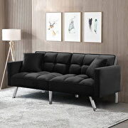 Newbury (Black) Black velvet futon sofa sleeper with 2 pillows