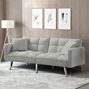 Newbury (Gray) Gray velvet futon sofa sleeper with 2 pillows