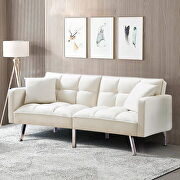 Beige velvet futon sofa sleeper with 2 pillows main photo