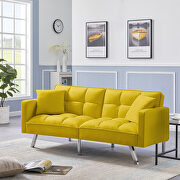 Yellow velvet futon sofa sleeper with 2 pillows main photo