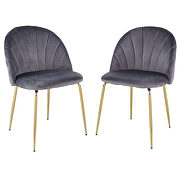 W145 (Gray) Modern gray dining chair (set of 2) with iron tube golden legs, velvet cushion and comfortable backrest