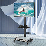 Height and angle adjustable multi-function tempered glass metal frame floor with lockable wheels mobile TV stand main photo