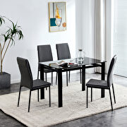 5-pieces dining table set: tempered glass dining table and 4 faux leather chairs in black main photo