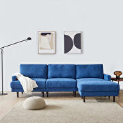 L144 (Blue) Modern blue fabric sofa l shape, 3 seater with ottoman