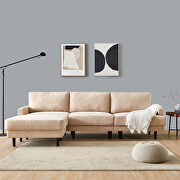 L144 (Beige) Modern beige fabric sofa l shape, 3 seater with ottoman