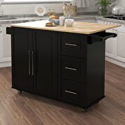R068 (Black) Kitchen island with spice rack towel rack and extensible solid wood top black