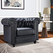 Classic sofa 1-seat black genuine leather solid wood oak feet main photo