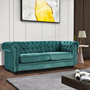 Classic sofa loveseat green velvet solid wood oak feet main photo