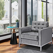 Gray velvet chair with metal foot main photo