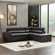 L023 (Black) Black leather corner broaching sofa with storage