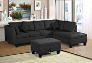 Black sectional sofa set for living room with right hand chaise lounge and storage ottoman