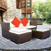 L004 (Cream) Creme cushion with black core patio sectional wicker rattan sofa 3 piece set