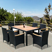 Black rattan 7-piece outdoor patio wicker dining set w/acacia wood top main photo