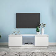 White TV stand with lights, modern led tv cabinet with storage drawers main photo