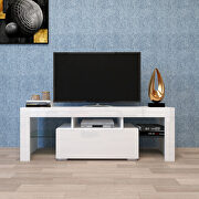 W870 (White) White entertainment TV stand, large tv stand tv base stand with led light tv cabinet