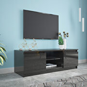 Black TV stand with lights, modern led tv cabinet with storage drawers main photo