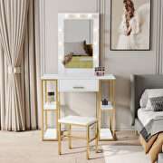 DT012 (White) White base and gold metal frame vanity with 9 led lights illuminate makeup mirror