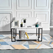 CT205 (White) White marble top and iron black leg rectangle coffee table