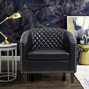 Accent barrel chair living room chair with nailheads and solid wood legs black pu leather main photo