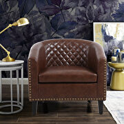 W226 (Brown) Accent barrel chair living room chair with nailheads and solid wood legs brown pu leather