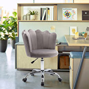 Gray velvet fabric and silver feet base swivel office chair main photo