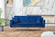 Loveseat sofa with rose gold metal feet and navy velvet main photo