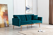 Loveseat sofa with rose gold metal feet and teal velvet